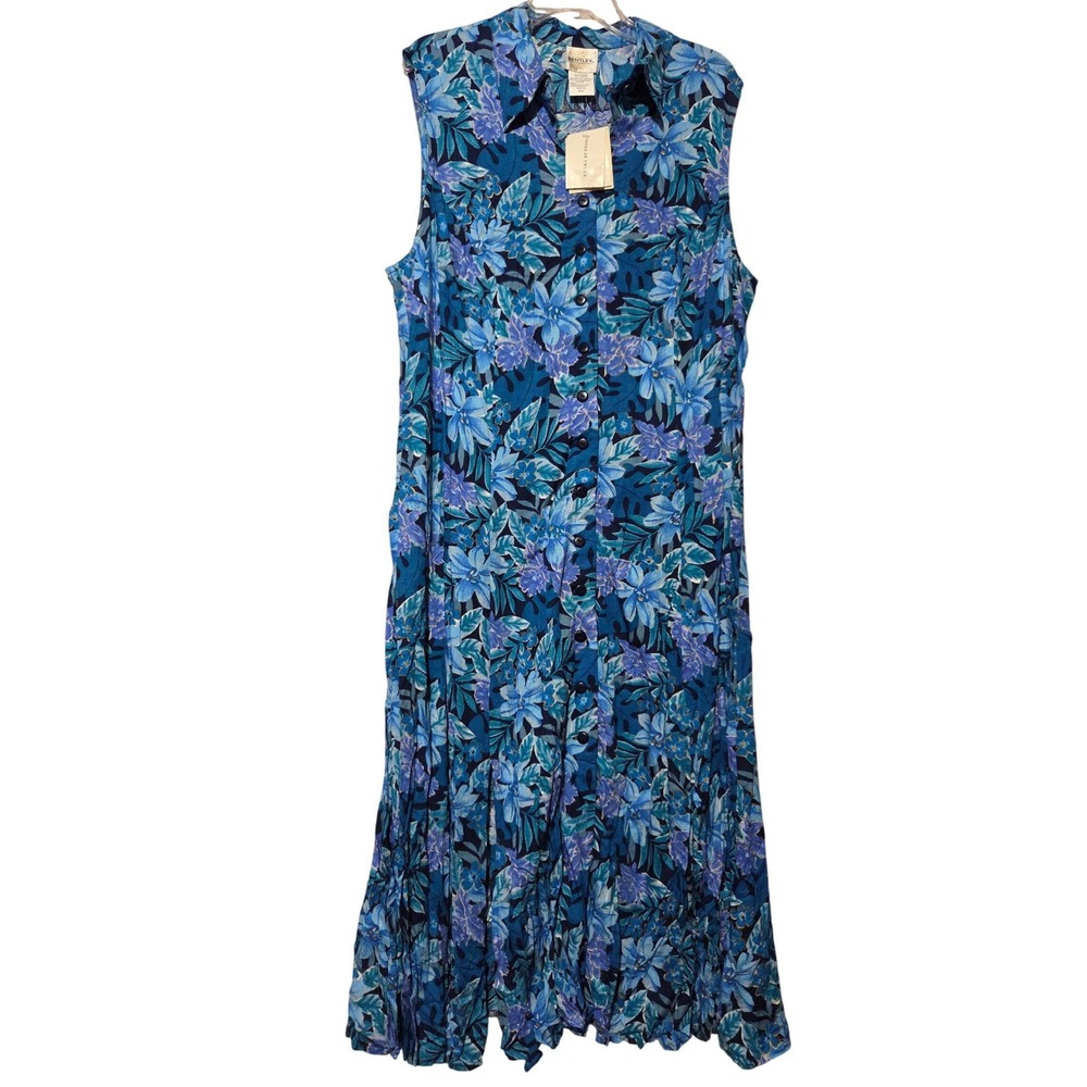 Bentley Plus Womens‎ 20W Sleeveless Floral Print Maxi Dress Blue Rayon